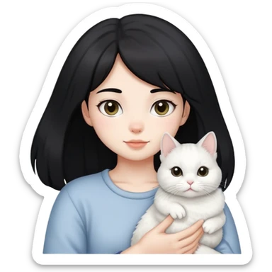 black hair girl with white Chinchilla cat sticker