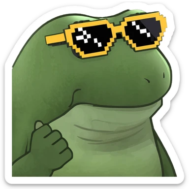 bufo with triangle 8 bit sunglasses full black, confident smile sticker