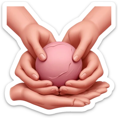two hands kneading a small pink ball of clay in a prepping manner sticker