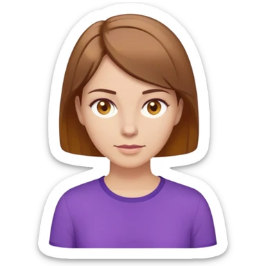 mujer blanca pelo castaño  ojos miele con el pelo corto por encima de los hombros y camisa morada de codigo 9083BD de color sticker