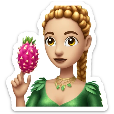 3D elegant Pitahaya with large shiny eyes 👀 she hand holds the mirror with its reflection 🪞 sticker