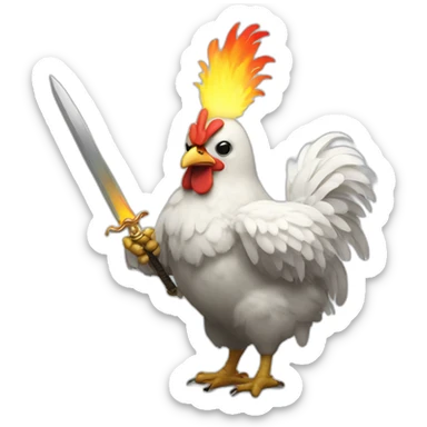 Gay chicken with a sword covered in white flames sticker