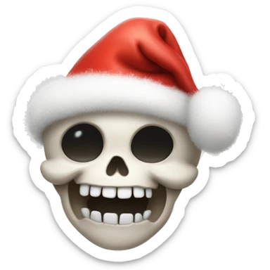 Cute, happy little skull wearing a fluffy Santa hat. sticker