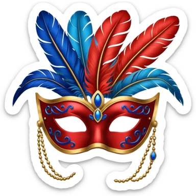 masquerade mask with red and blue feathers sticker