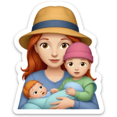 red haired Mother with Hats with her baby sticker