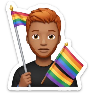 Black man with ginger hair and a pride flag sticker