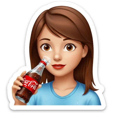 a girl with brown hair drinking a bottle of coca cola sticker