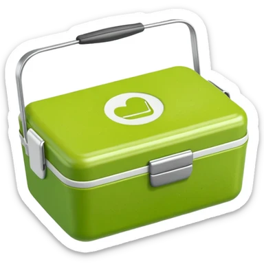 A small green empty lunchbox and a wipe sticker
