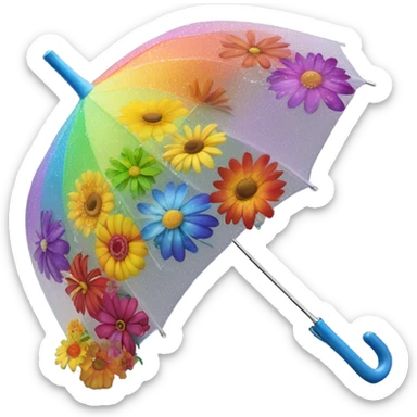 Rainbow umbrella made of flowers with dew drops dripping off and a large handle  sticker