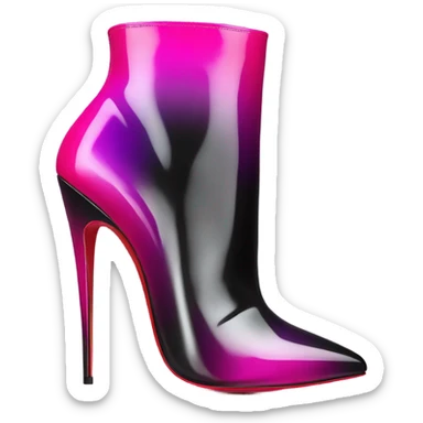 Realistic isolated front view of a pair of Louboutin Black,Silver,and Hot Pink Ombre stiletto high heel ankle bootie boots.  sticker