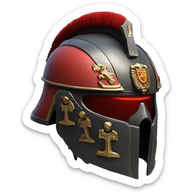 Astartes Marine 40K helmet with red lenses, featuring the Russian coat of arms. sticker
