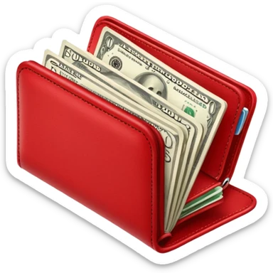Red wallet with dollars sticker