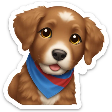 Chibi fluffy dark red retriever puppy with blue neckerchief sticker