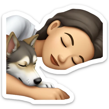 Brunette girl sleeping with a Czechoslovakian wolfdog sticker