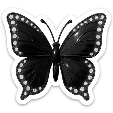 single black butterfly, black enamel, sparkling gems sticker