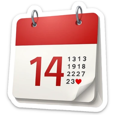 red and white calendar with the number "14" in a heart sticker