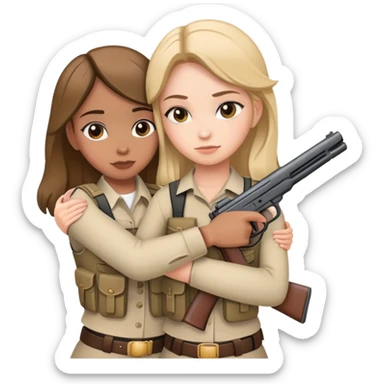 two hugging girls both carrying firearms sticker
