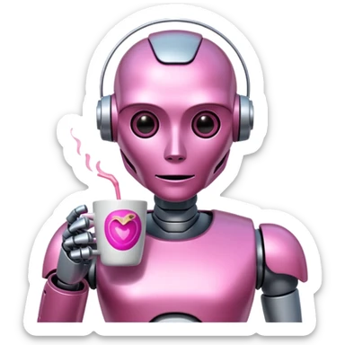 robot drink pink coffee sticker