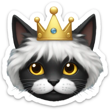 Black fluffy cat in a crown sticker