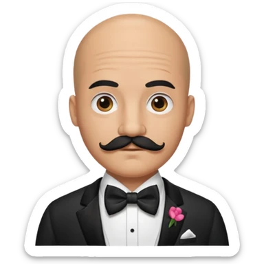 Bald guy with thick black mustache & bow tie sticker