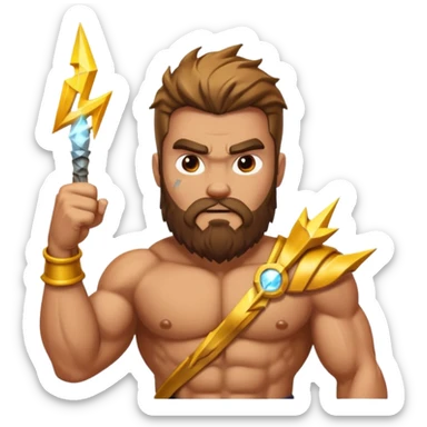 An emoji of the Greek god Zeus. He is a powerful, bearded man with a serious expression, holding a lightning bolt. sticker