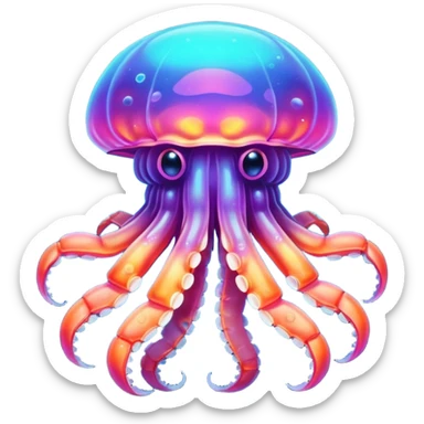 Neon glowing jellyfish-crab-squi sticker