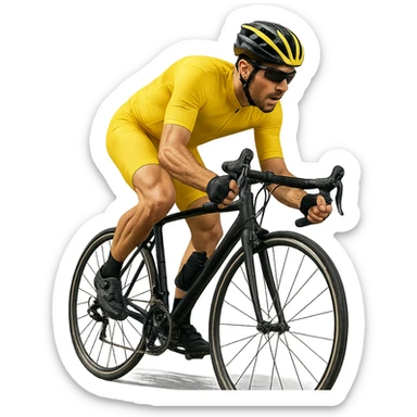 cyclist in yellow outfit, dynamic pose sticker
