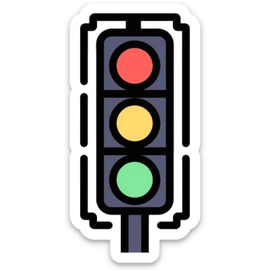 traffic light with red light illuminated, stop signal sticker
