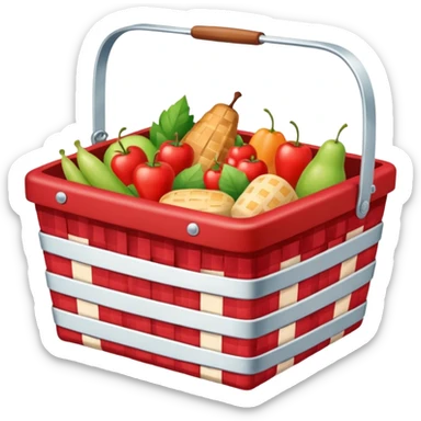 Picnic basket with red checkered cloth and filled with delicacies sticker