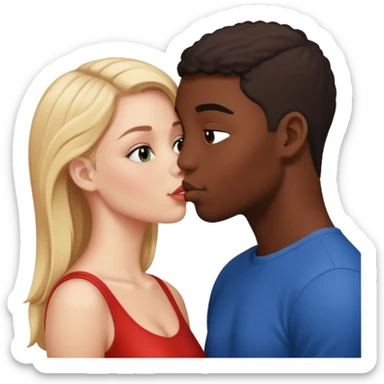 Please create a French kiss between a white girl and black boy sticker