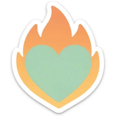 pale green heart in apricot fire sticker