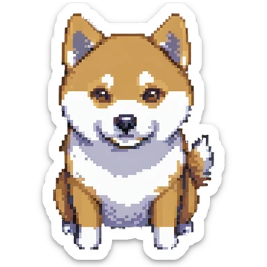 Shiba Inu in Doge style, smug expression, vibrant colors, pixelated texture sticker