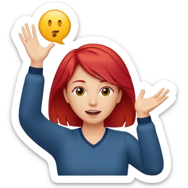 lady with red hair throwing her ands in the air saying why sticker