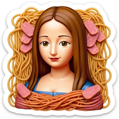 monalisa made of SPAM meat melted pink dripping sauce spaghetti portrait sticker