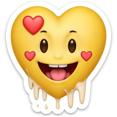 yellow emoji face holding a heart and hes so happy with so happy with teeth and tongue and toes growing out of the top of its head. his eyes have been plucked out and are now eyeless sockets. no eyes. emo hair sticker