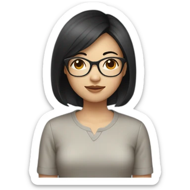 asian girl with short black hair wearing glasses sticker