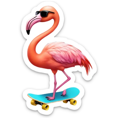 Flamingo skateboarding wearing sunglasses  sticker