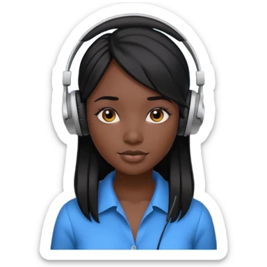 African Virtual Assistant with Black Hair with headphone on sticker