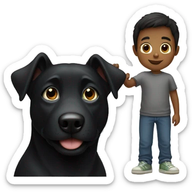 Black dog looking to the camera of a young boy sticker