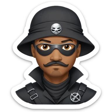 african-american mustache mercenary black asymmetrical eyepatch ninja hacker terminal command center sticker