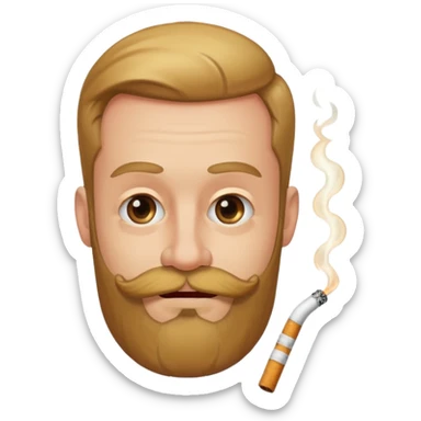 smiley face with a beard, suspicious expression, cigarette in mouth sticker