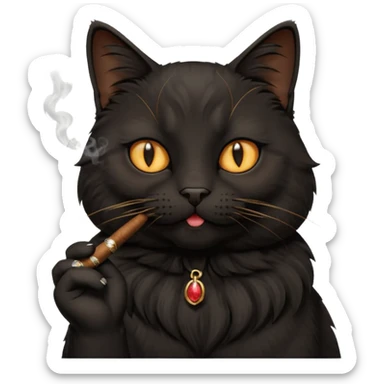 fluffy black  cat smoking a cigar sticker