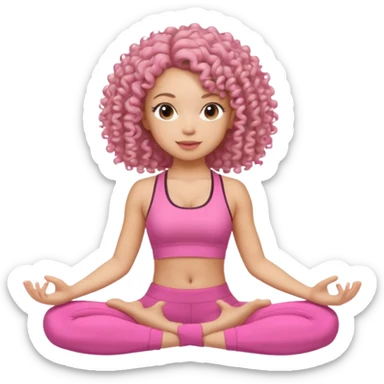 Quero uma menina de roupa de malhar rosa do cabelo cacheado sentada como tivesse fazendo yoga sticker