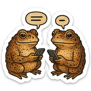 Two people communicating by phone as message not as phone call, bufo style sticker