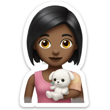 white girl with black hair playing with doll sticker