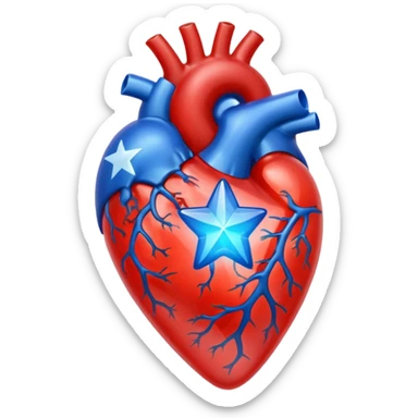 A translucent anatomical red heart with a sci-fi blue star inside sticker