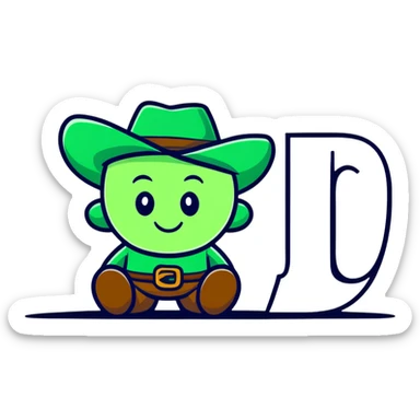 Cowboy character with green cowboy hat and letter R sticker
