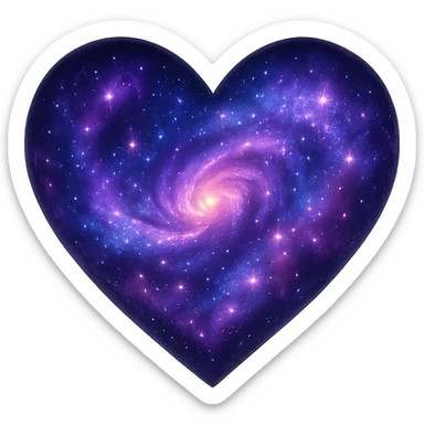 heart with a swirling galaxy inside, digital illustration style, no background sticker