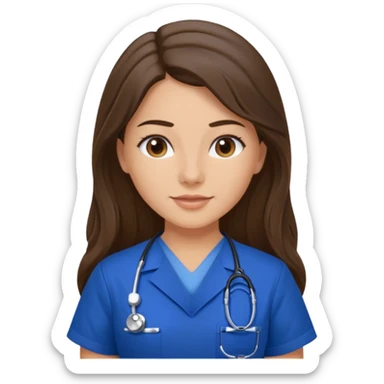 pretty brunette nurse with long hair in royal blue  scrubs sticker