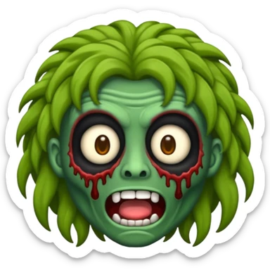 Faça um emoji de zumbi que se pareça comigo. Categorias: cabelo ondulados pretos, pele verde, usa aparelho! sticker
